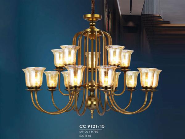 Đèn chùm đồng đá hiện đại trang trí siêu đẹp HFCC-9121/15