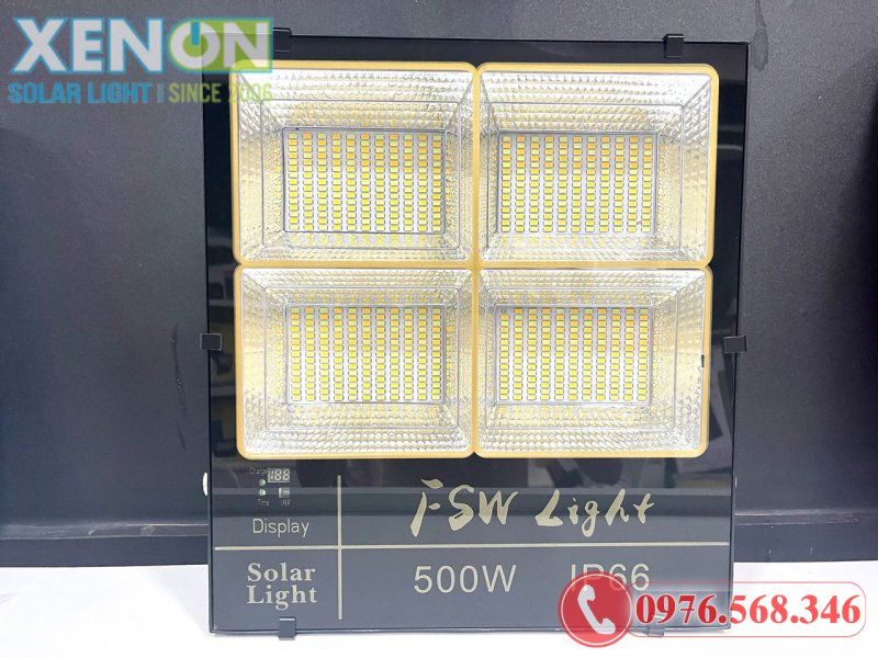 Đèn Pha Năng Lượng Mặt Trời FSW 500W 4 Ô – 3 Chế Độ Ánh Sáng, Chống Nước IP66