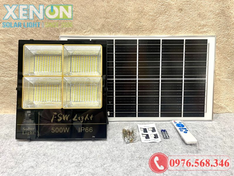 Đèn Pha Năng Lượng Mặt Trời FSW 500W 4 Ô – 3 Chế Độ Ánh Sáng, Chống Nước IP66