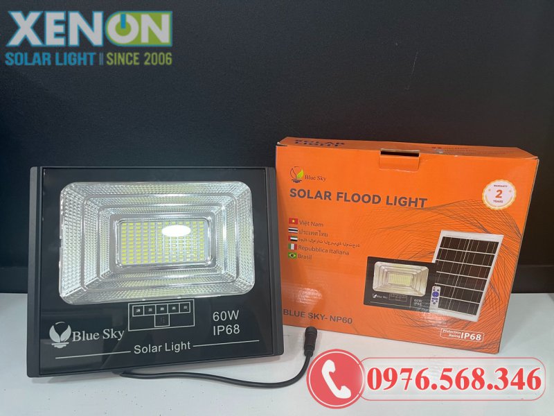 Đèn Pha Năng Lượng Mặt Trời Blue Sky 60W – Pin Mono, Chống Nước IP68